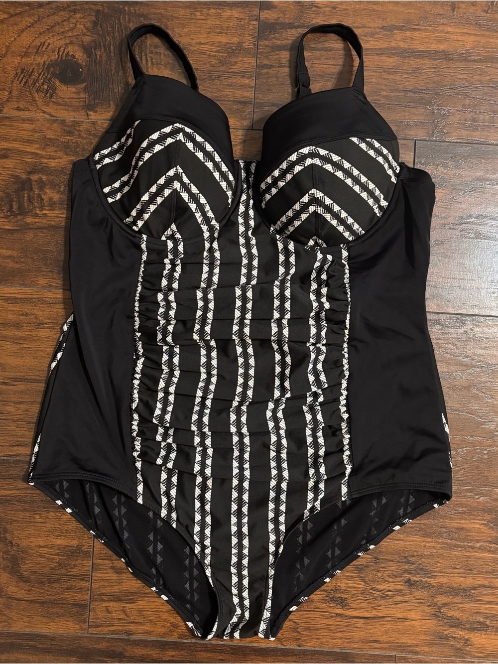 Torrid Black Swimsuit with White Geometric Trim
